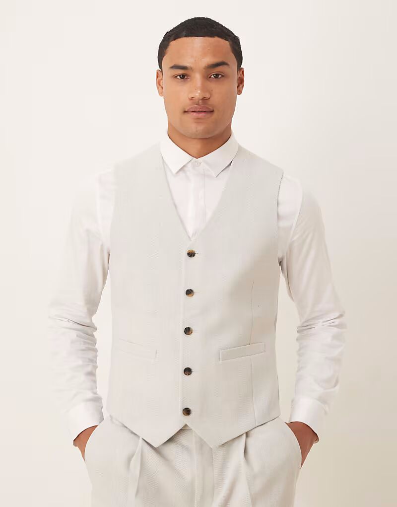 

Жилет-скинни из шерстяной смеси светло-серого цвета с узором «ёлочка» Asos Design