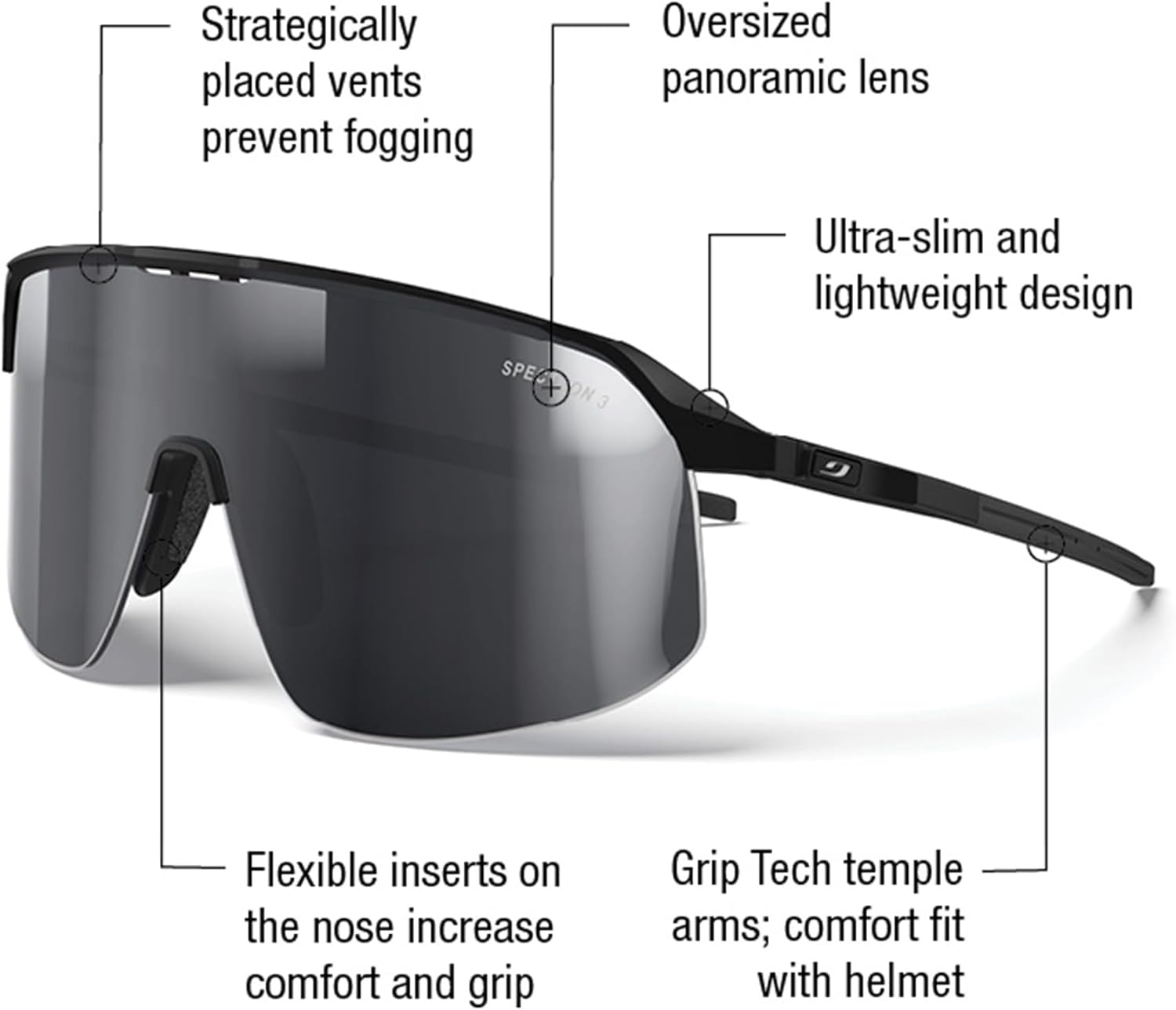 

Солнцезащитные очки Julbo Density Performance для мужчин и женщин с полной вентиляцией, панорамным обзором для активных видов спорта - 100% защита от УФ-излучения, Matte Black Frame - Smoke W/ Silver Mirror Lens (Spectron 3)