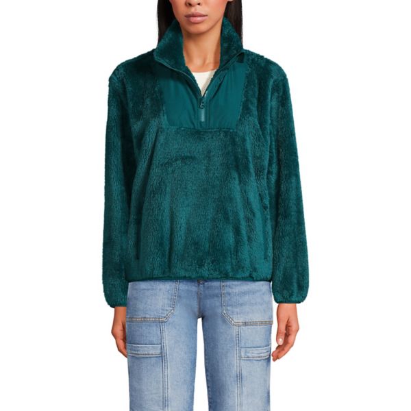 

Женский уютный свитер на молнии с подкладкой из шерпы Lands' End, цвет evening teal