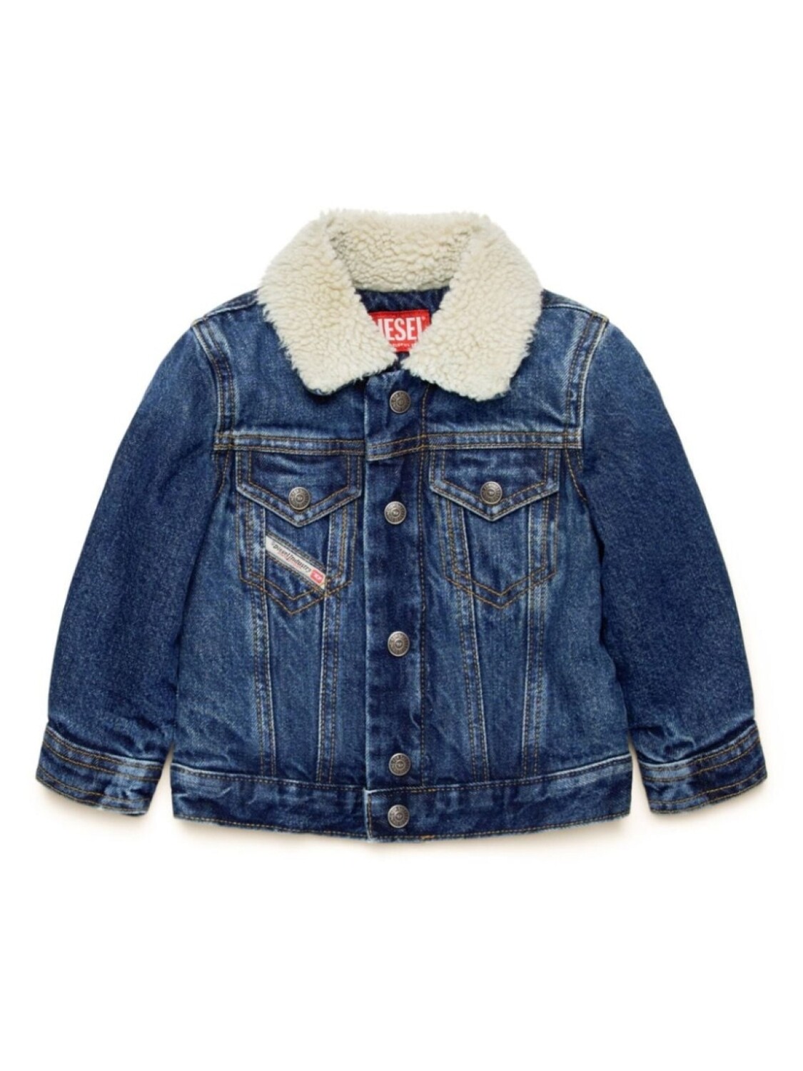 

Diesel Kids джинсовая куртка с меховым воротником, синий