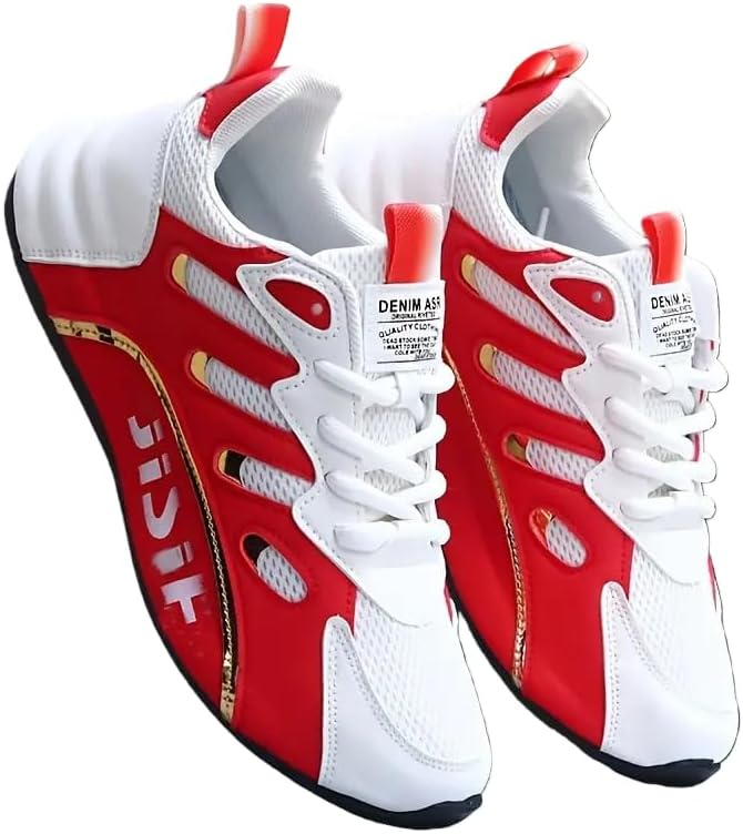 

Мужские кроссовки для ходьбы с нескользящей подошвой, легкие, дышащие, без шнурков, для бега, спорта, тренажерного зала, тенниса, на все сезоны Hhhchpm, белый/красный