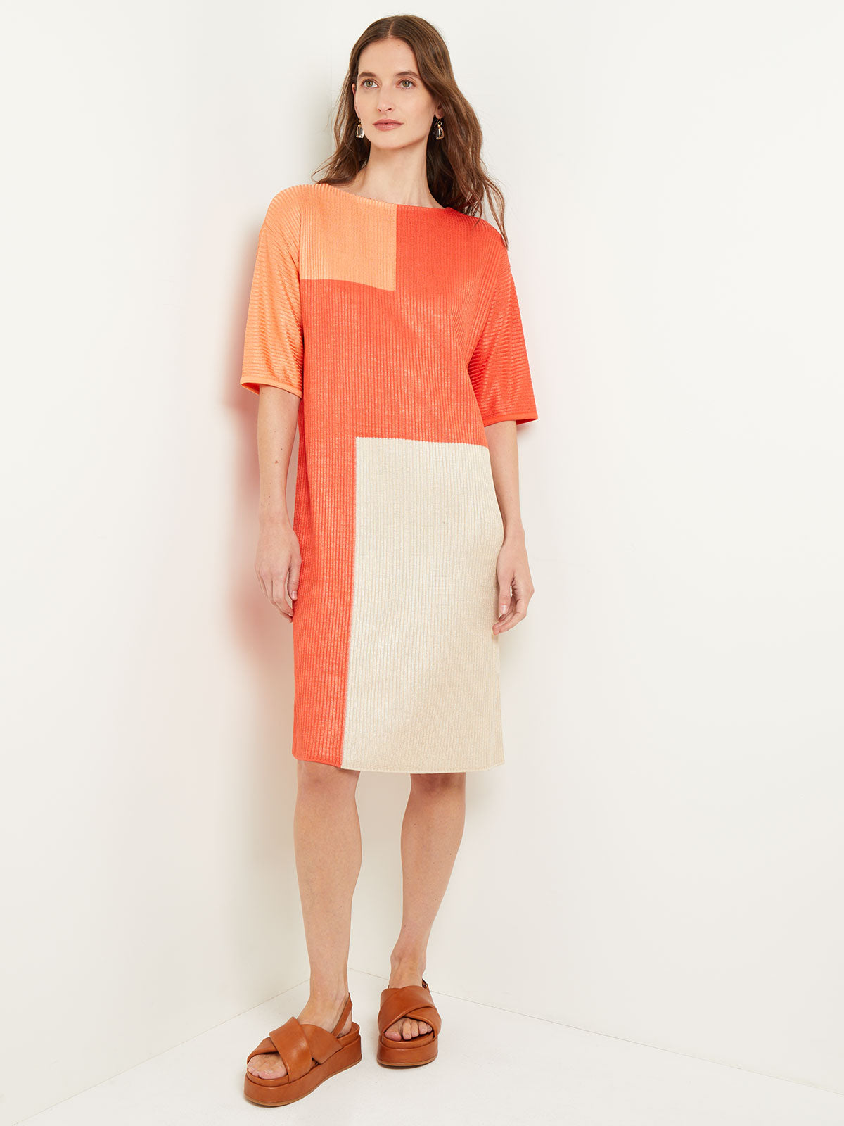 

Платье-миди прямого покроя - Мягкий трикотаж Colorblock Misook, цвет spice/citrine/biscotti
