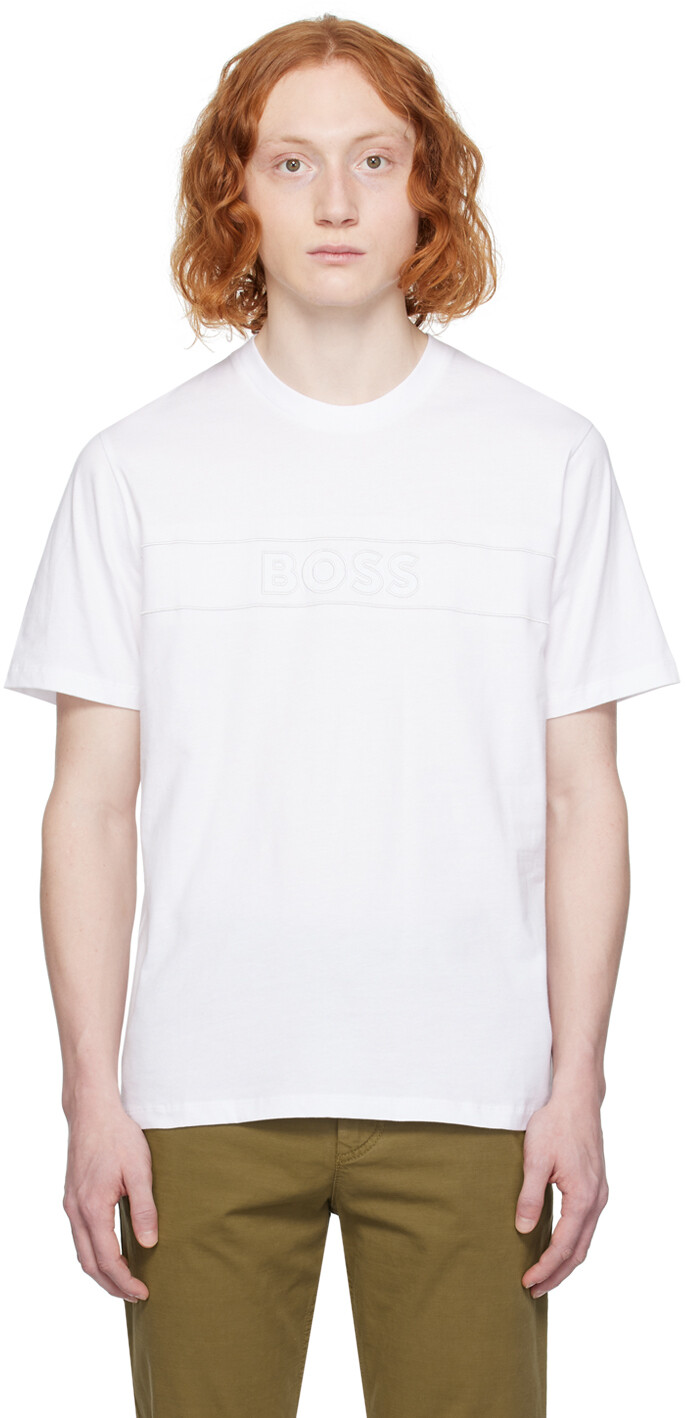 

Белая футболка с вышивкой Boss, цвет White