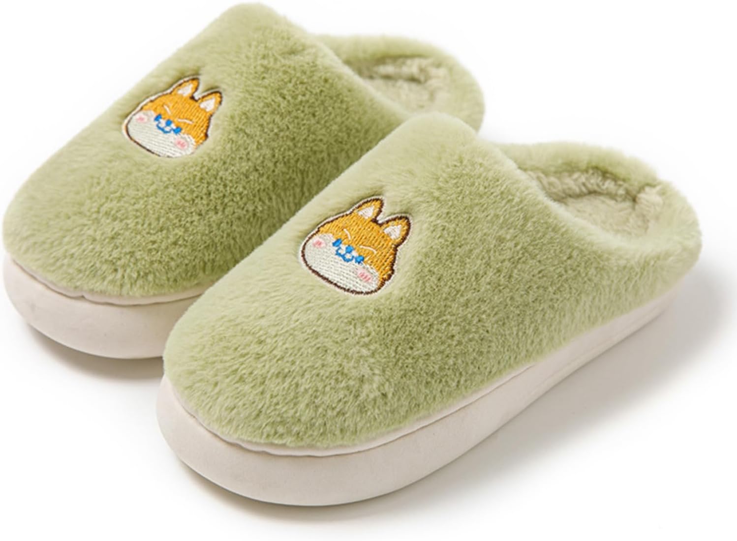 

Домашние тапочки в виде собак для женщин и мужчин, милые плюшевые, забавные, корги, мягкие и пушистые, новинка, кавай, для дома и улицы, в спальню, мягкие, теплые, нескользящие Elirar, зеленый