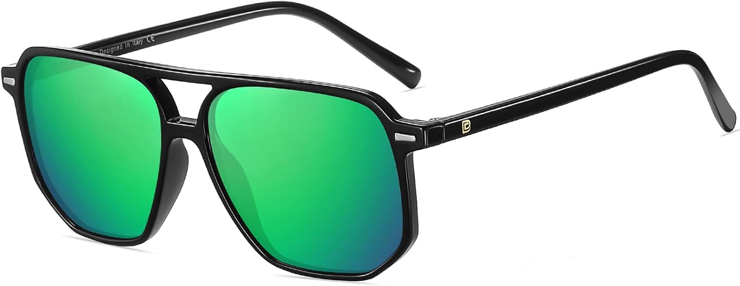 

Солнцезащитные очки-авиаторы DUCO в стиле ретро-винтаж, квадратные, поляризованные, для женщин и мужчин, с двойной перемычкой, модель DC3001, Black Frame Revo Green Lens