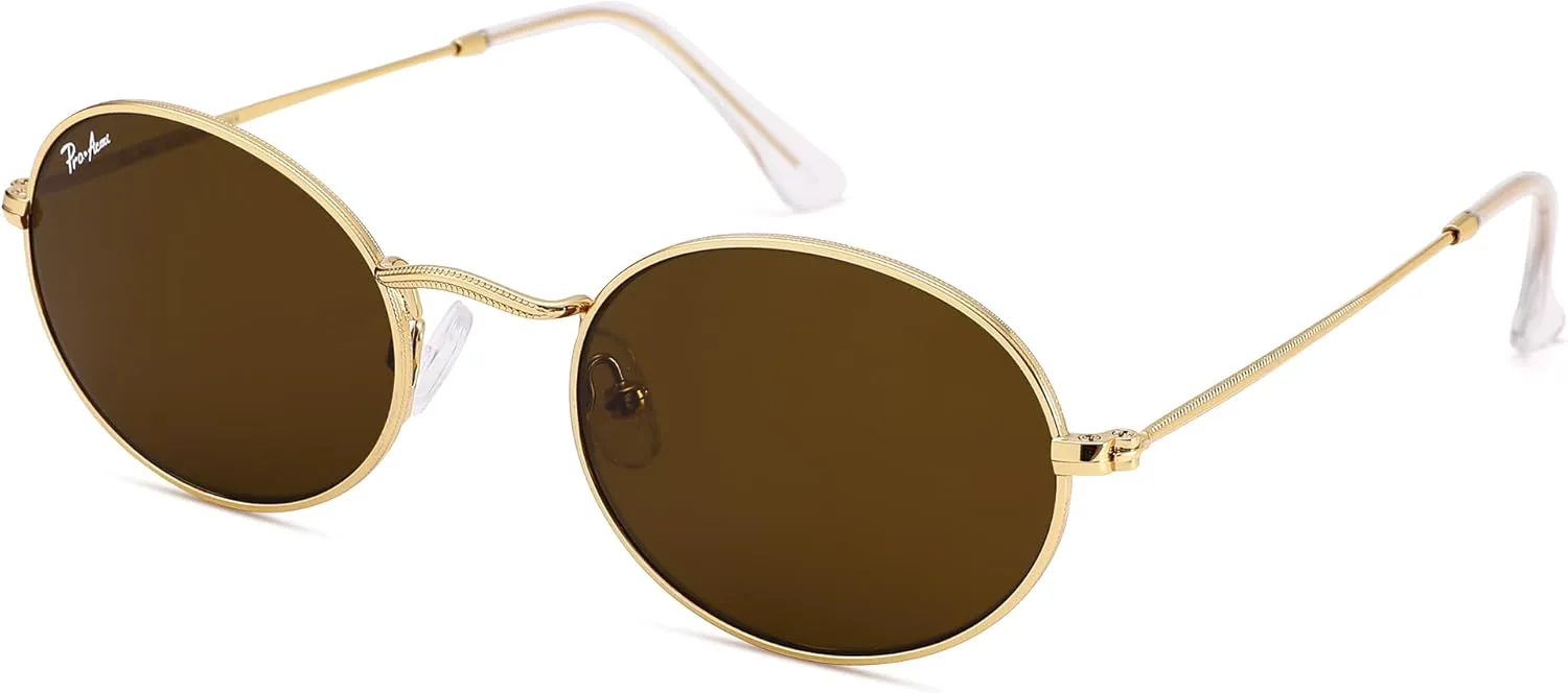 

Солнцезащитные очки Pro Acme Retro Oval с овальными линзами, маленькая металлическая оправа, модные солнцезащитные очки в стиле 90-х для женщин и мужчин, Gold/Brown