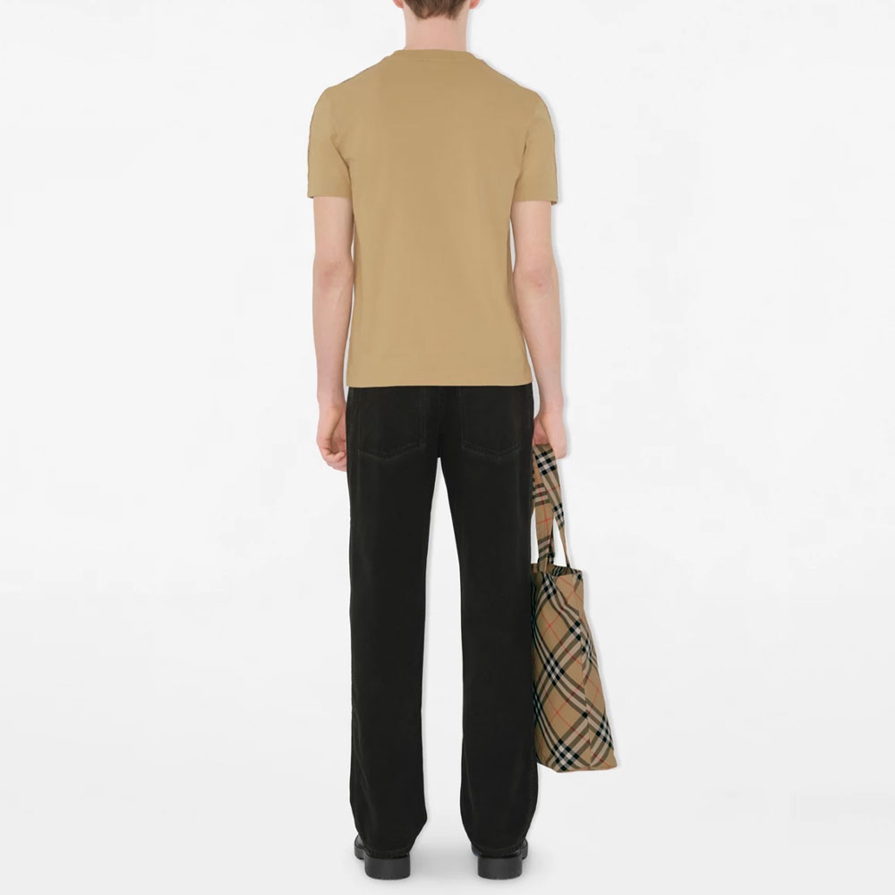 Футболка Burberry из хлопка с клетчатой отделкой, хаки — фото 4