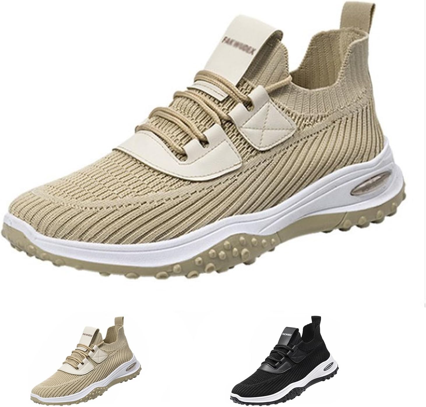 

Мужские спортивные кроссовки DESESE с вязаной сеткой, дышащие, шнуровка, без шнурков, для ходьбы, с комфортной амортизацией, легкие, для спортзала, низкие повседневные кроссовки, бежевый