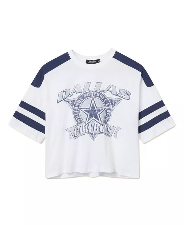 

Женская укороченная футболка в полоску с символикой команды NFL Dallas Cowboys. Junk Food Clothing, белый