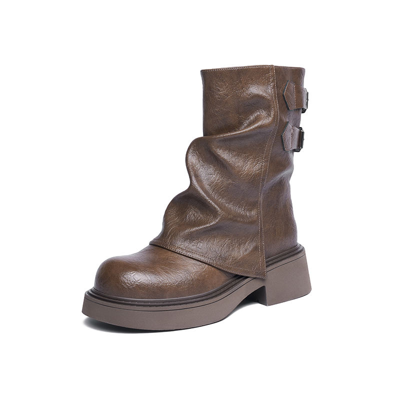 JOSINY Женские коричневые полусапожки на каблуке 5 см без подкладки, цвет Brown (Unlined) — фото 2