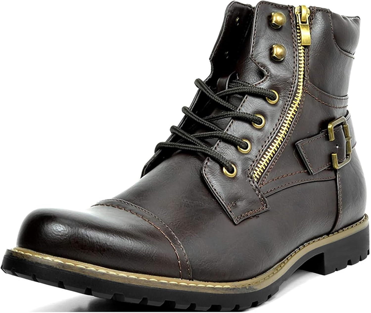 

Мужские винтажные байкерские ботинки Jamron с закрытым носком, шнуровкой и двойной молнией, модные ботинки до щиколотки, Coffee