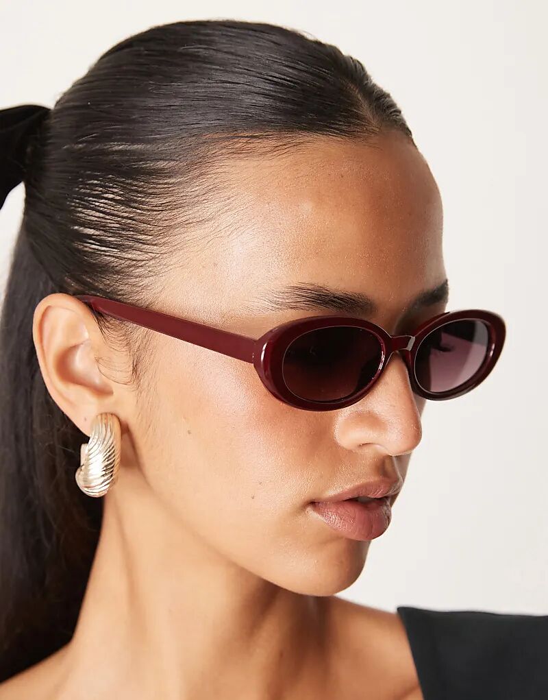 

Узкие овальные солнцезащитные очки бордового цвета ASOS DESIGN