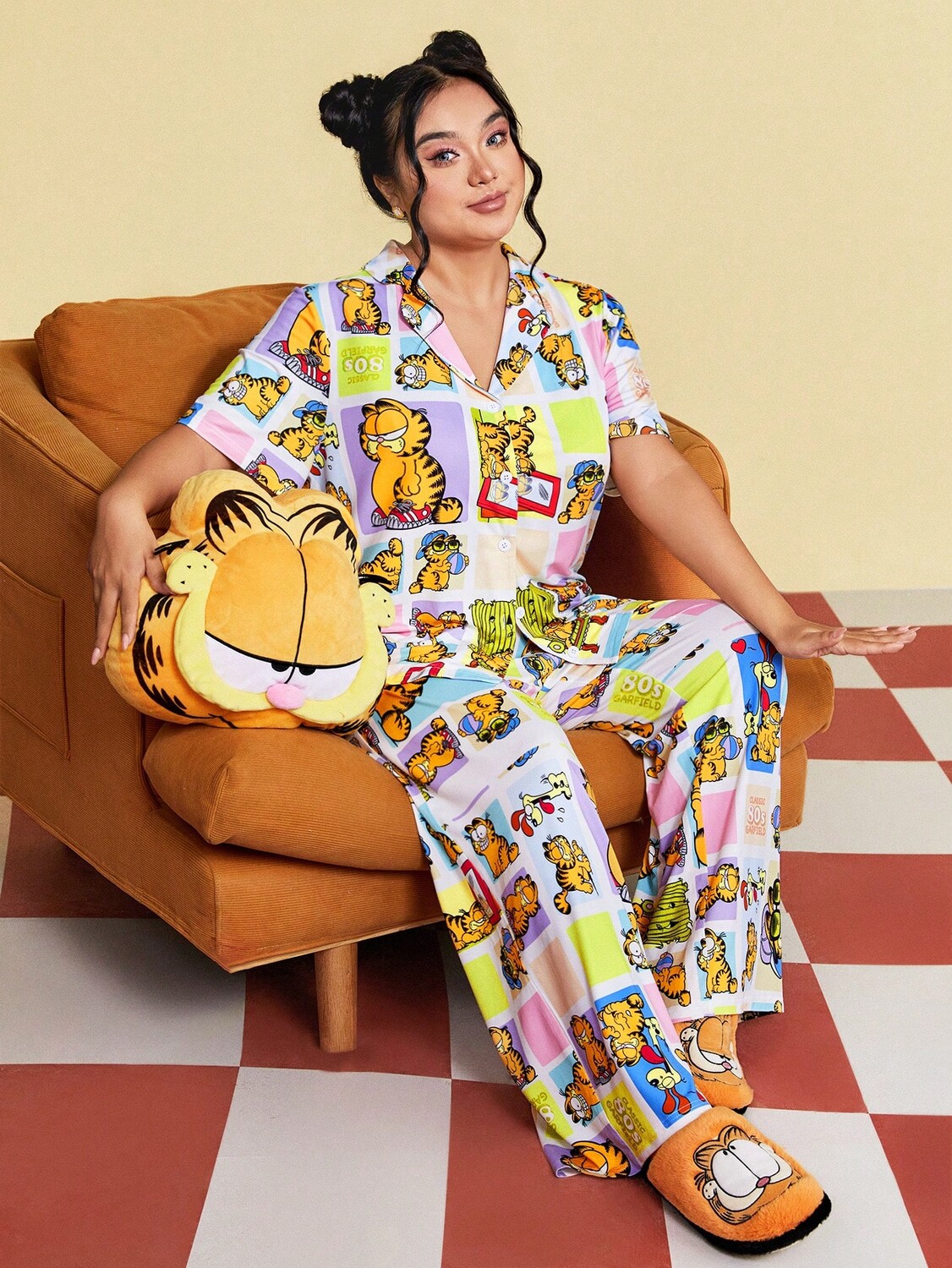 

Пижамный комплект больших размеров GARFIELD Garfield X Shein, мультиколор