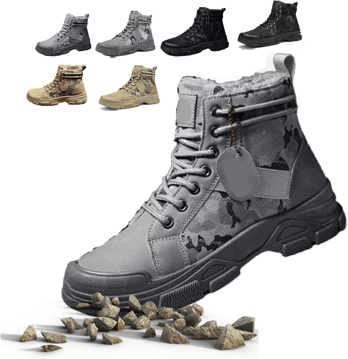 

Мужские стильные тактические высокие ботинки на шнуровке, дышащие, удобные, с противоскользящей подошвой и утепленной меховой подкладкой для прогулок на свежем воздухе, походов, альпинизма, осени и зимы Generic, серый