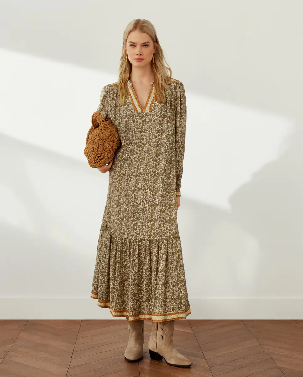 

Длинное креповое платье Southern Cotton, зеленый