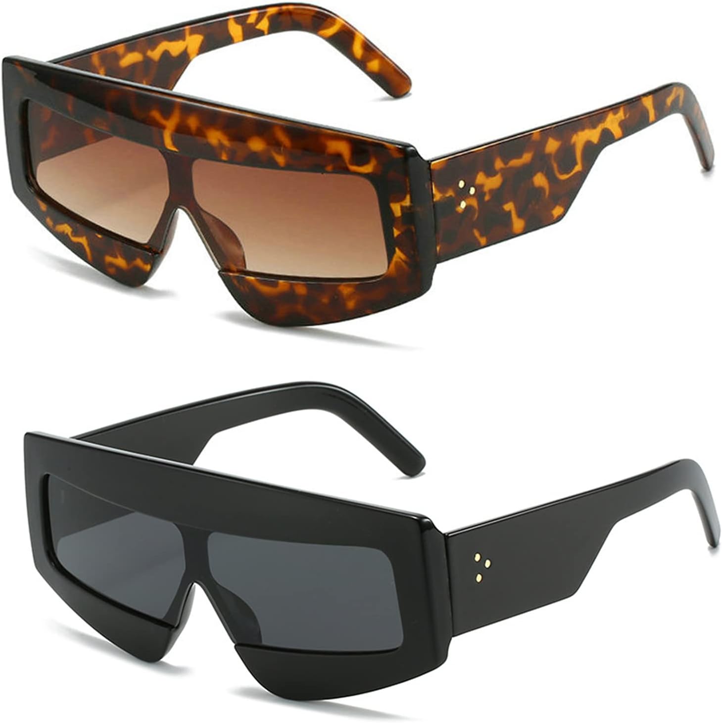 

COTIA Модные солнцезащитные очки квадратной формы для женщин, винтажные, с большой оправой, увеличенные, с защитой от УФ-излучения UV400, мужские цельные солнцезащитные очки с заклепками, 2pcs Leopard+black