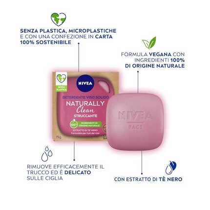 Nivea Средство для снятия макияжа Naturally Clean Face 75 г - твердое средство для снятия макияжа с экстрактом черного чая - веганская формула — фото 3