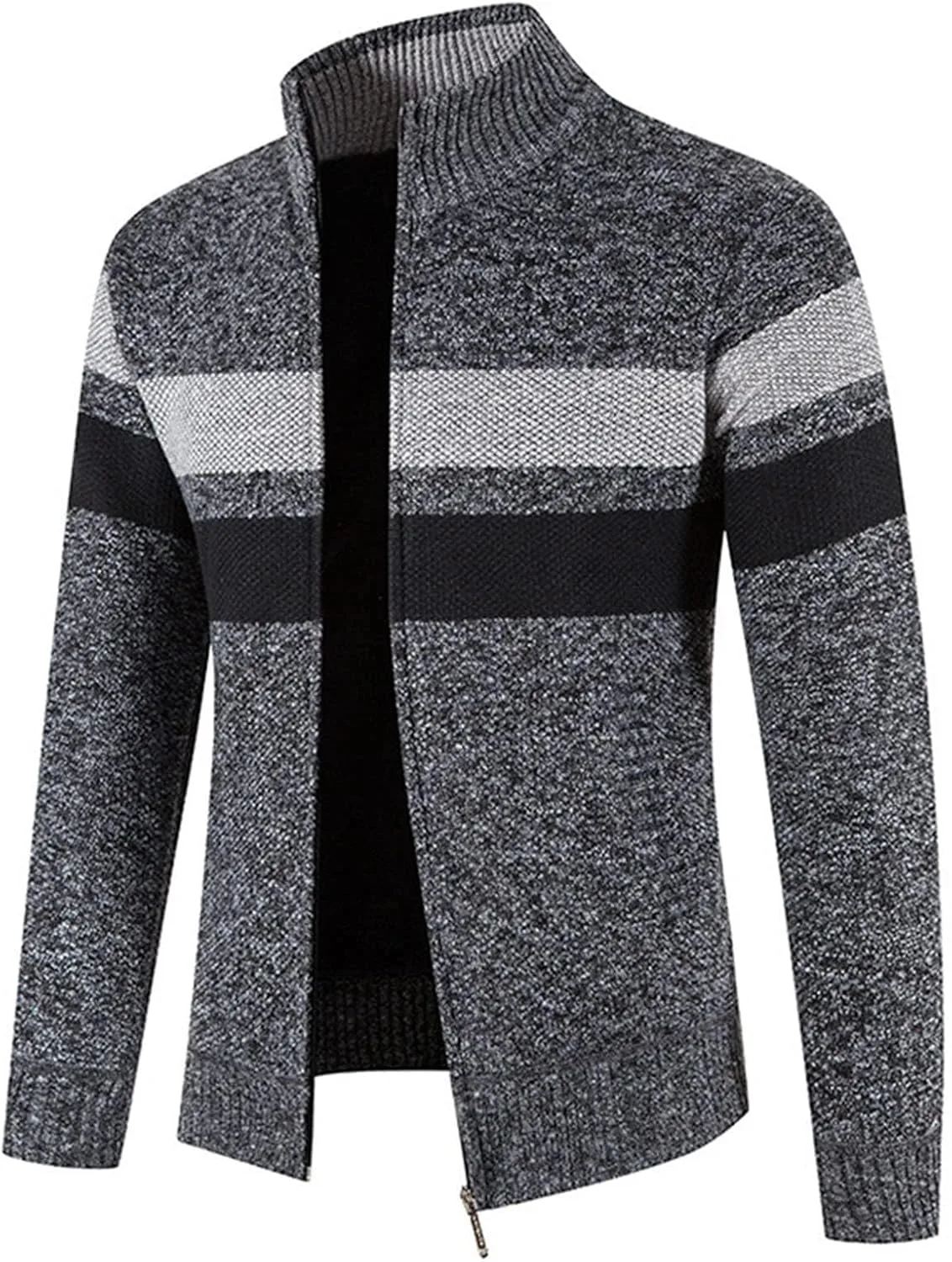 

Мужской повседневный кардиган с длинным рукавом, полной застежкой-молнией и полосатым узором evzosrz