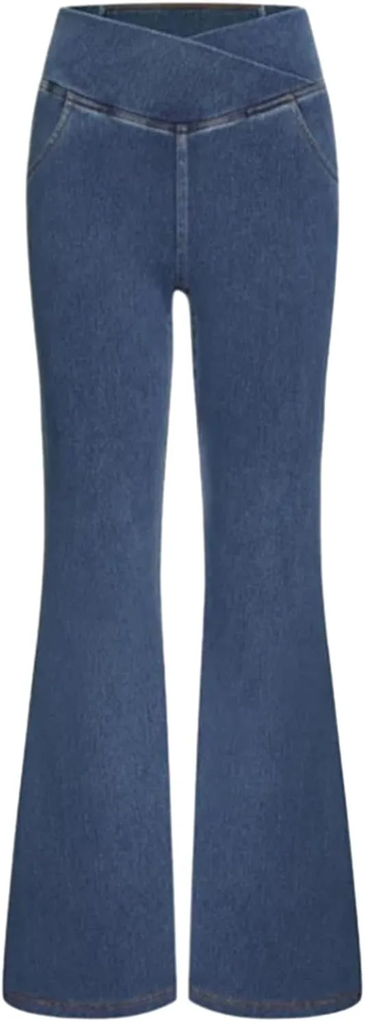 

Женские брюки Casual в стиле джинсов с высокой талией и расклешенным низом Shulemin