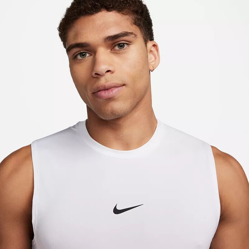 Мужская тонкая футболка для фитнеса без рукавов Nike Pro Dri-FIT, белый — фото 4
