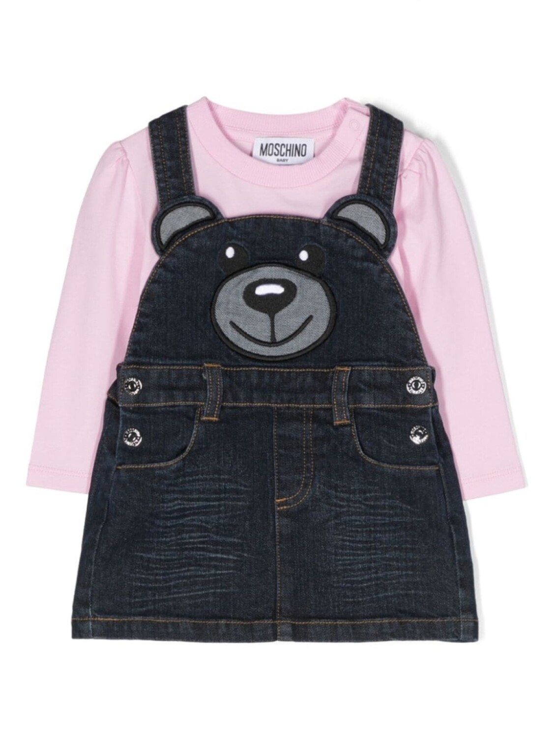 

Moschino Kids джинсовое платье с аппликацией Teddy Bear, синий