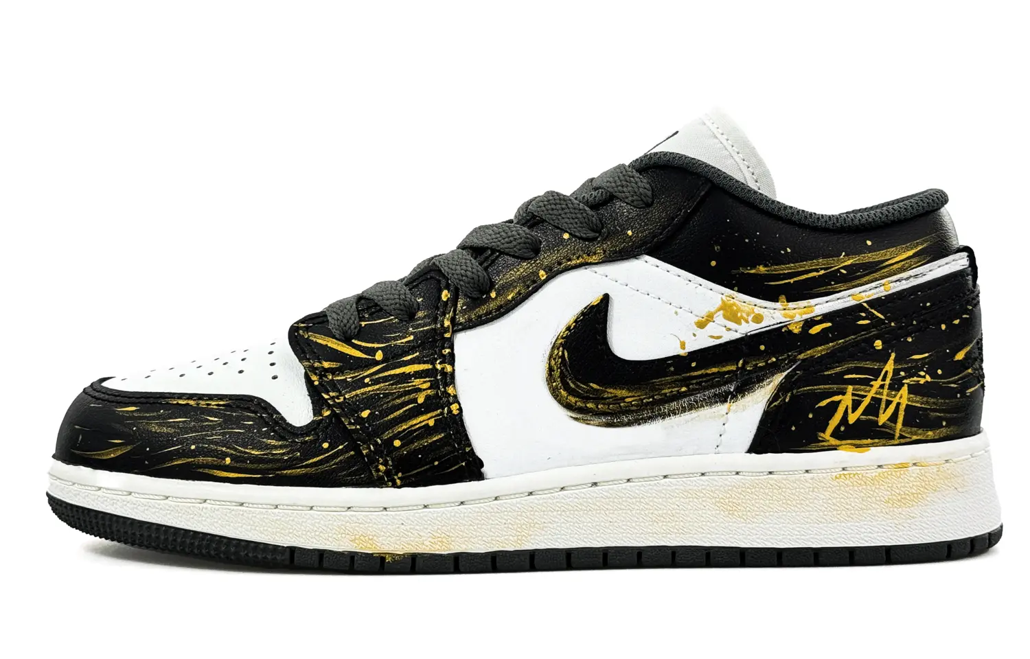 

Jordan Air 1 устойчивые к истиранию низкие детские баскетбольные кроссовки Black Gold для подростков
