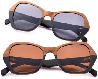 

Двухцветные деревянные солнцезащитные очки угловой формы для женщин и мужчин, увеличенного размера, с защитой от УФ-излучения UV400, ручной работы MTZJH, Brown Lens