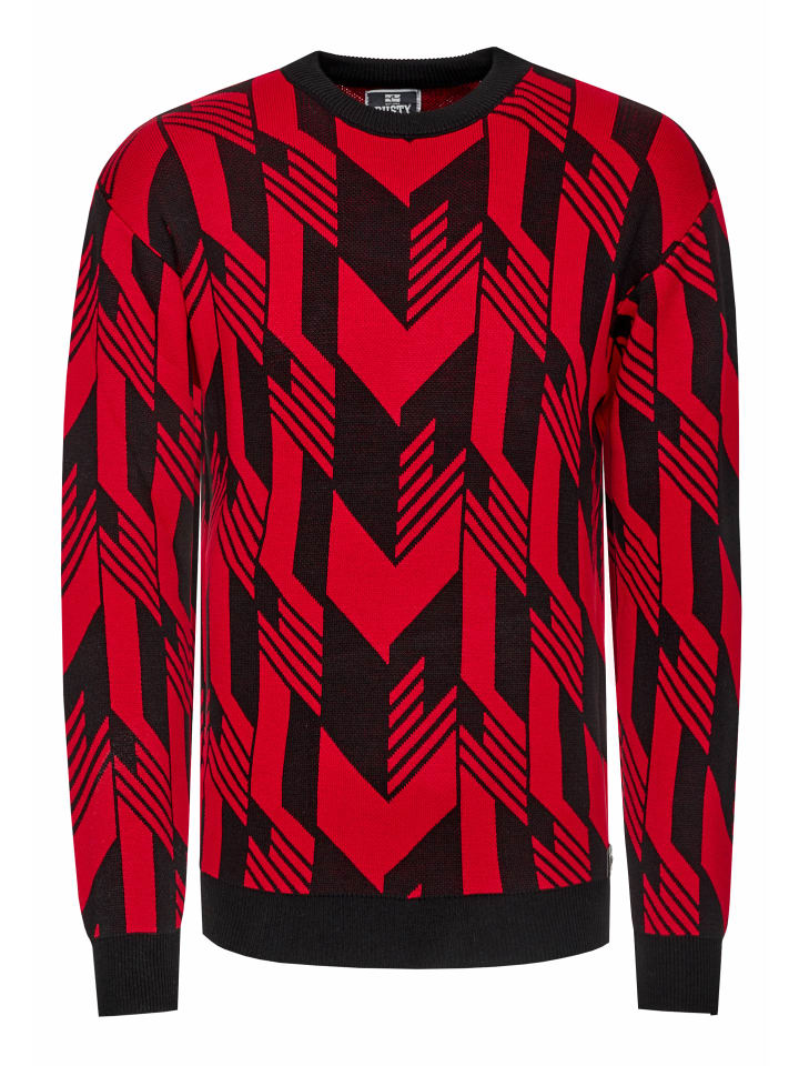 

Контрастный тонкий вязаный свитер с круглым вырезом черного / красного цвета Rusty Neal