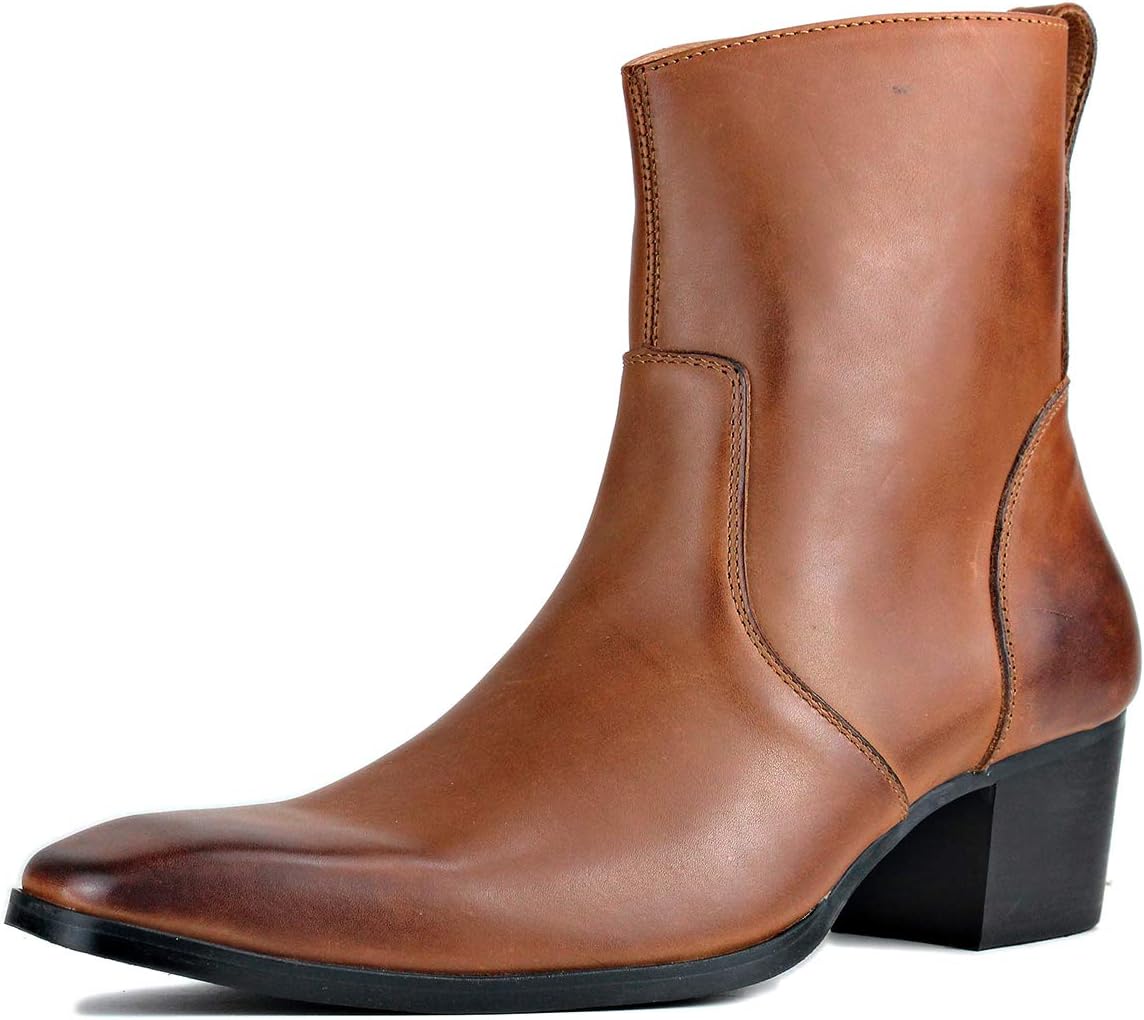 

Мужские кожаные ботинки OSSTONE Chukka Дизайнерские ботинки из телячьей кожи Повседневные туфли на каблуке на молнии OS-JY002-Black-Calfskin-US, коричневый