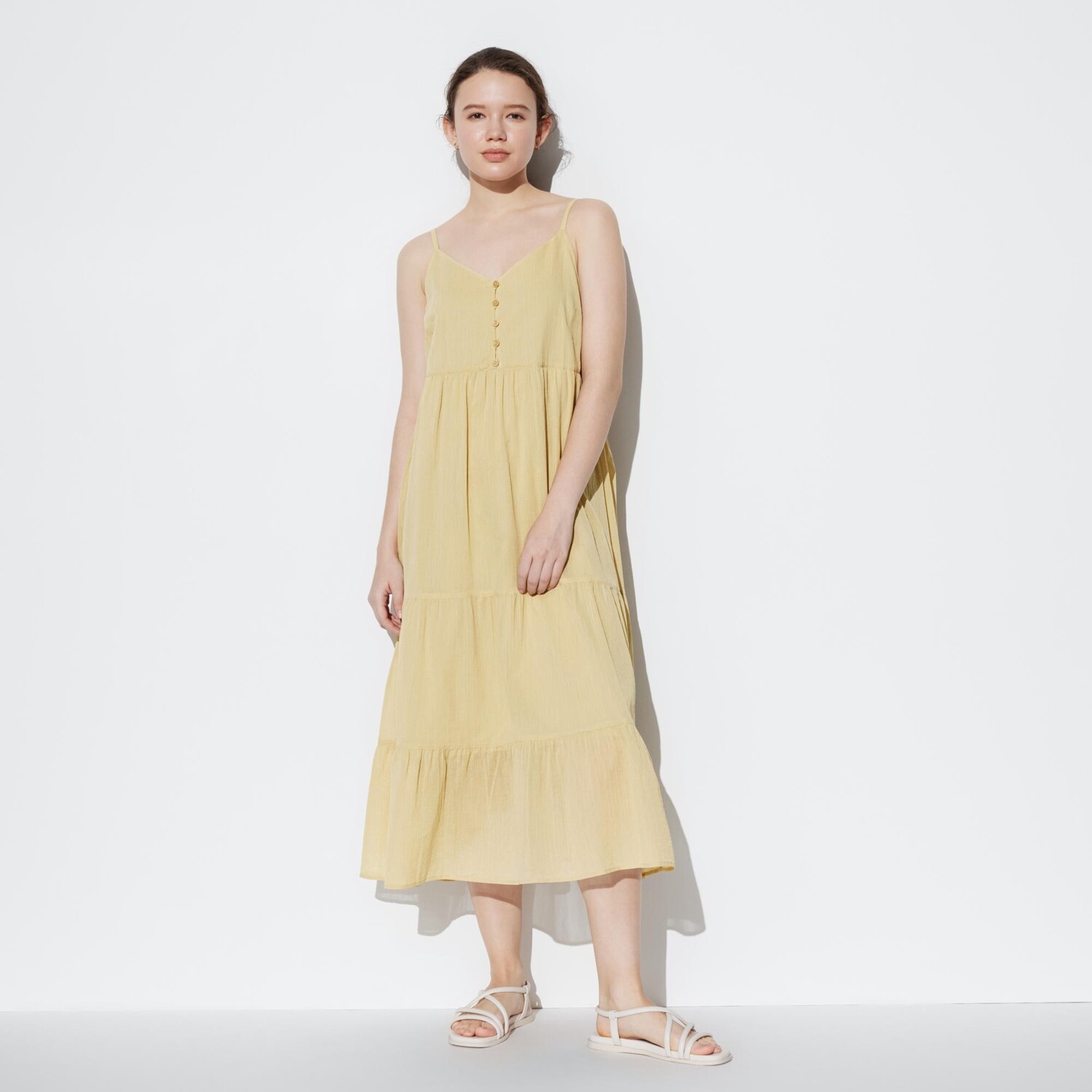 

Платье-бретелька из мятого хлопка (стандартная длина 113,5-124см) UNIQLO, бежевый
