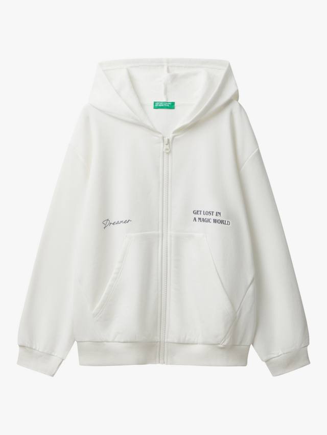 

Детская толстовка с капюшоном на молнии из хлопковой смеси с принтом-слоганом Benetton, White