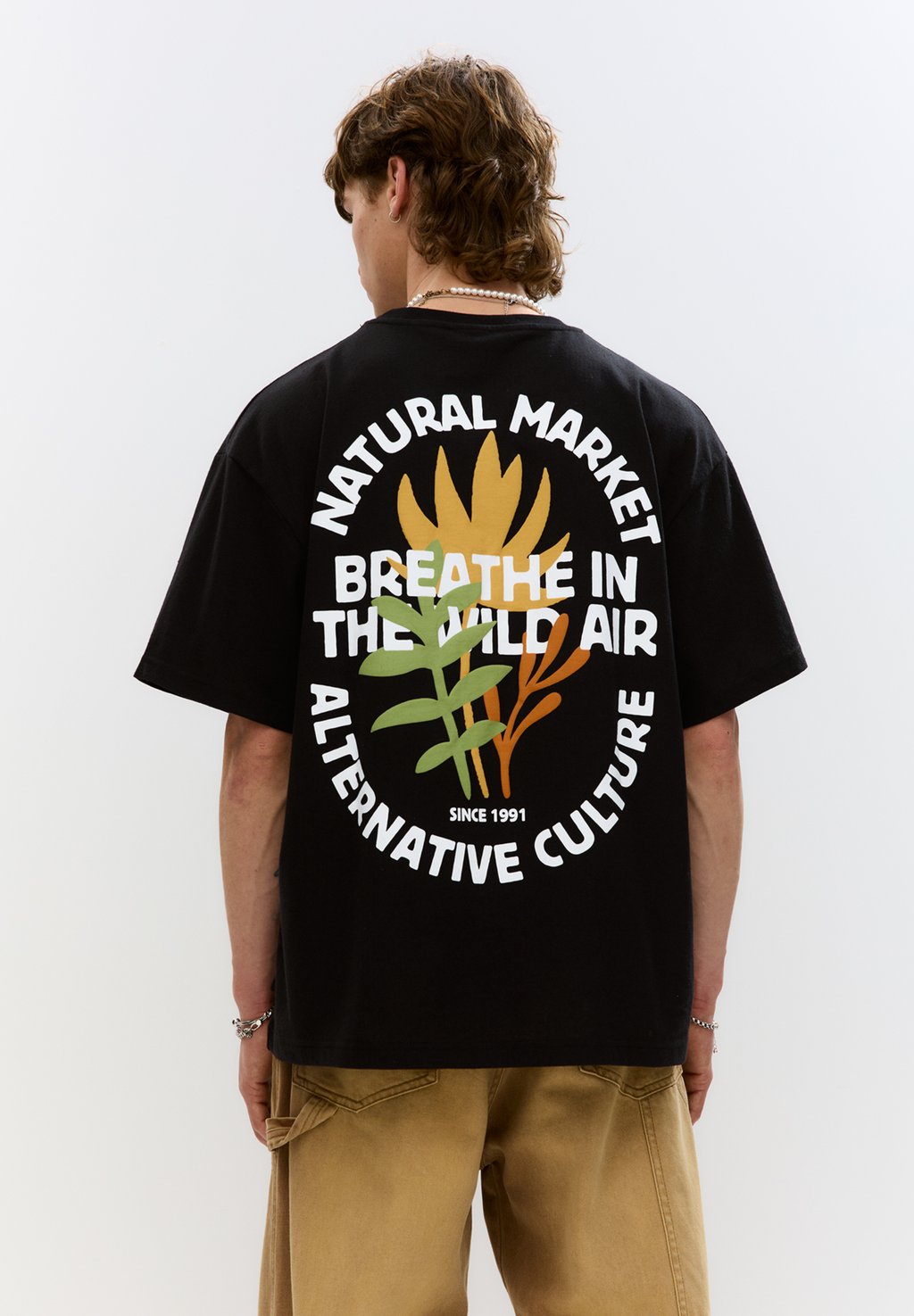 

Футболка с принтом NATURAL MARKET PULL&BEAR, черный