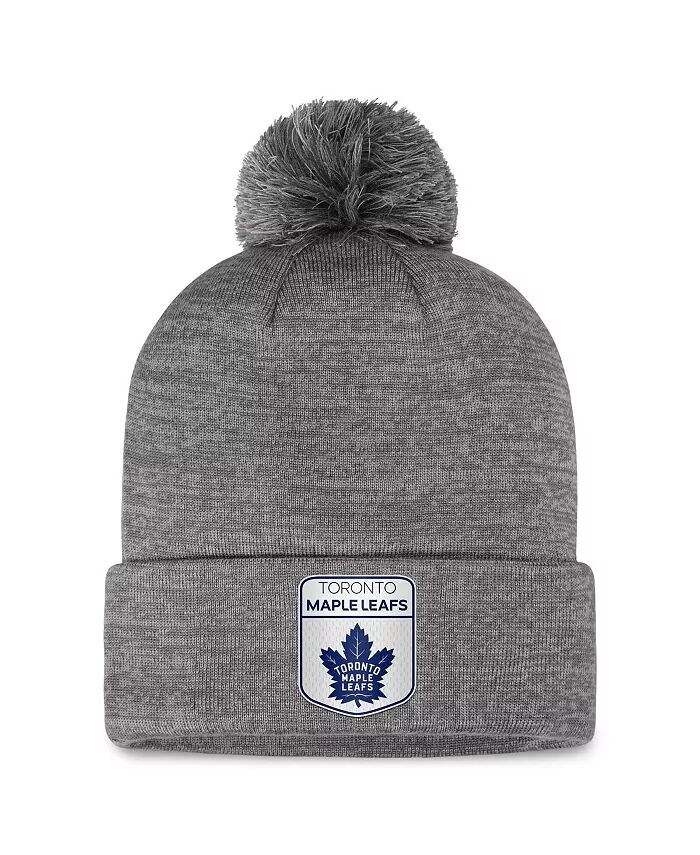 

Мужская серая вязаная шапка Toronto Maple Leafs Authentic Pro Home Ice с манжетами и помпоном Fanatics, серый