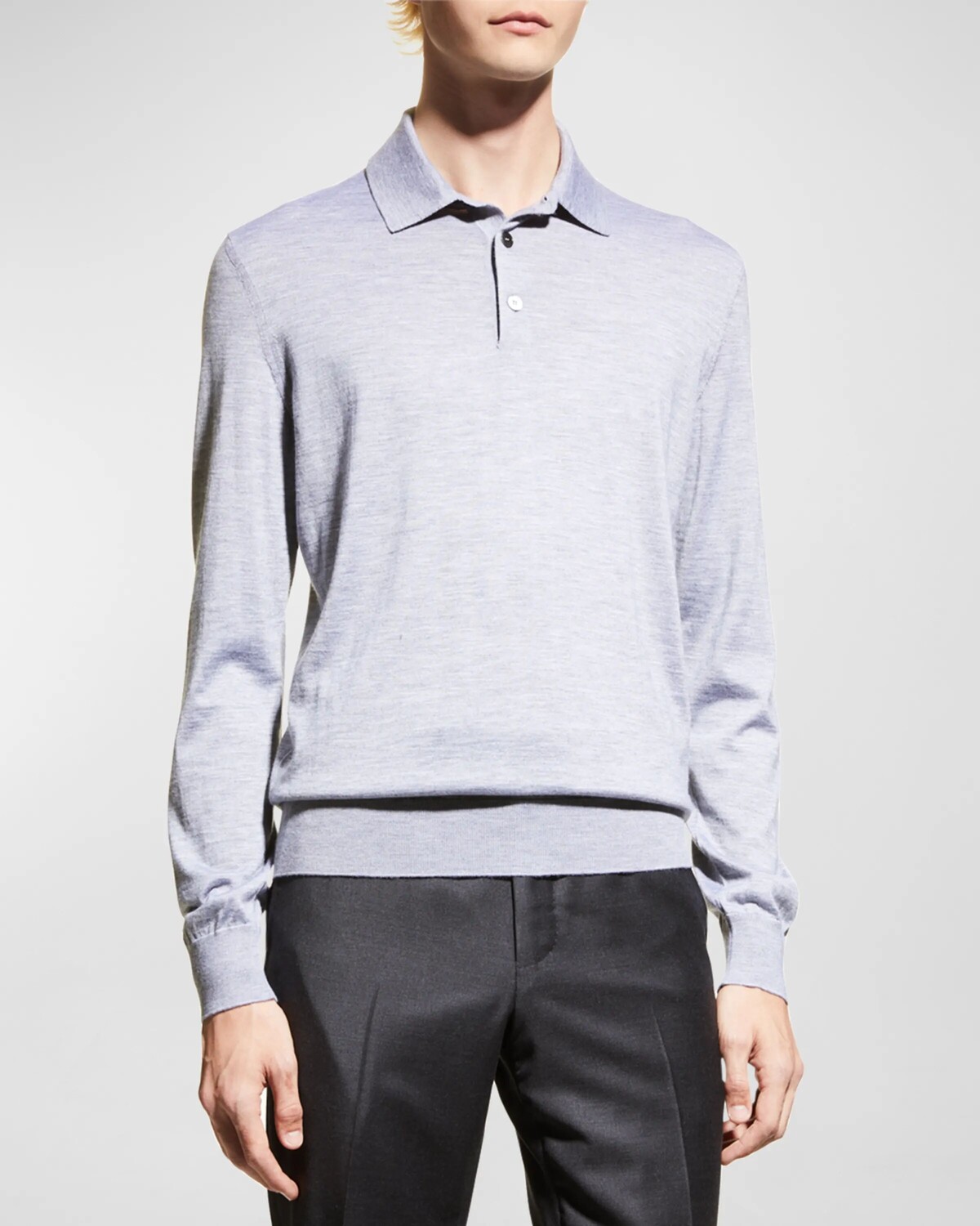 

Мужская рубашка-поло из кашемира и шелка ZEGNA, цвет Light Grey Solid