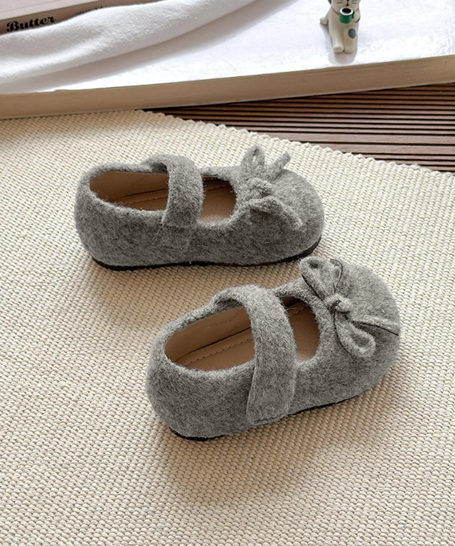 Детские туфли с ремешками, похожими на шерсть Aimoha Kids, Light gray — фото 3