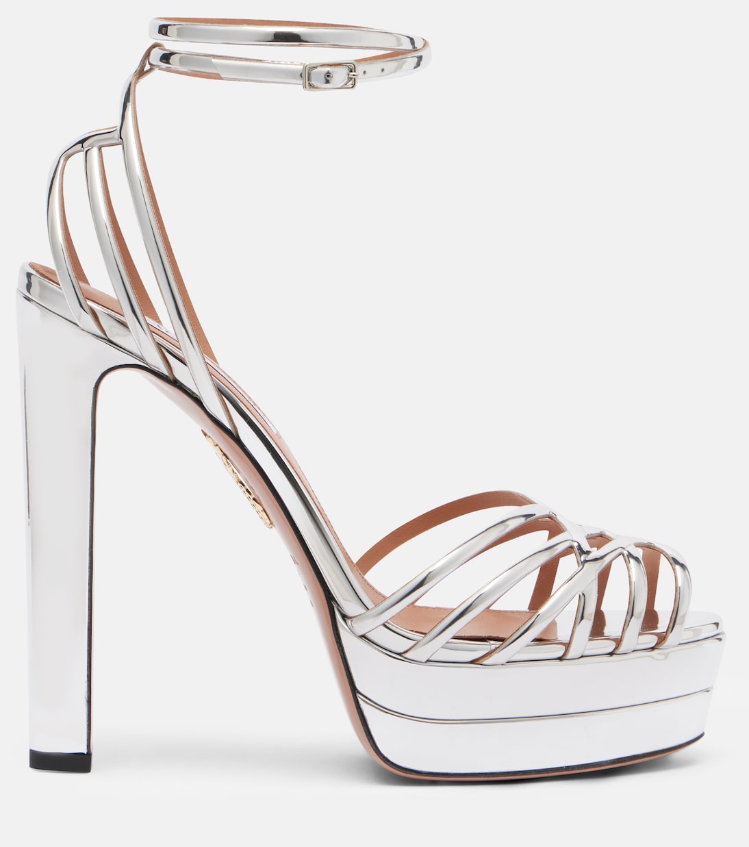 Кожаные сандалии на платформе Wild Dream 130 Aquazzura, серебряный — фото 4