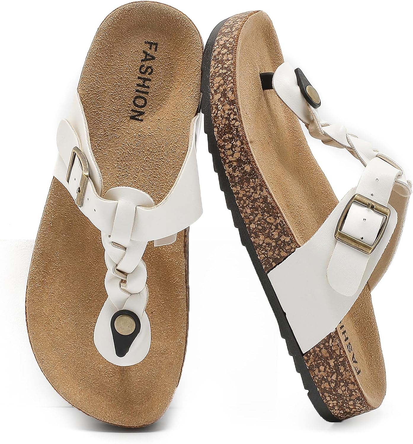 

Сандалии Sgadabe Thong для женщин и мужчин, нескользящие шлепанцы с пробковой стелькой, регулируемая пряжка, летняя обувь для женщин, пляжные шлепанцы, белый