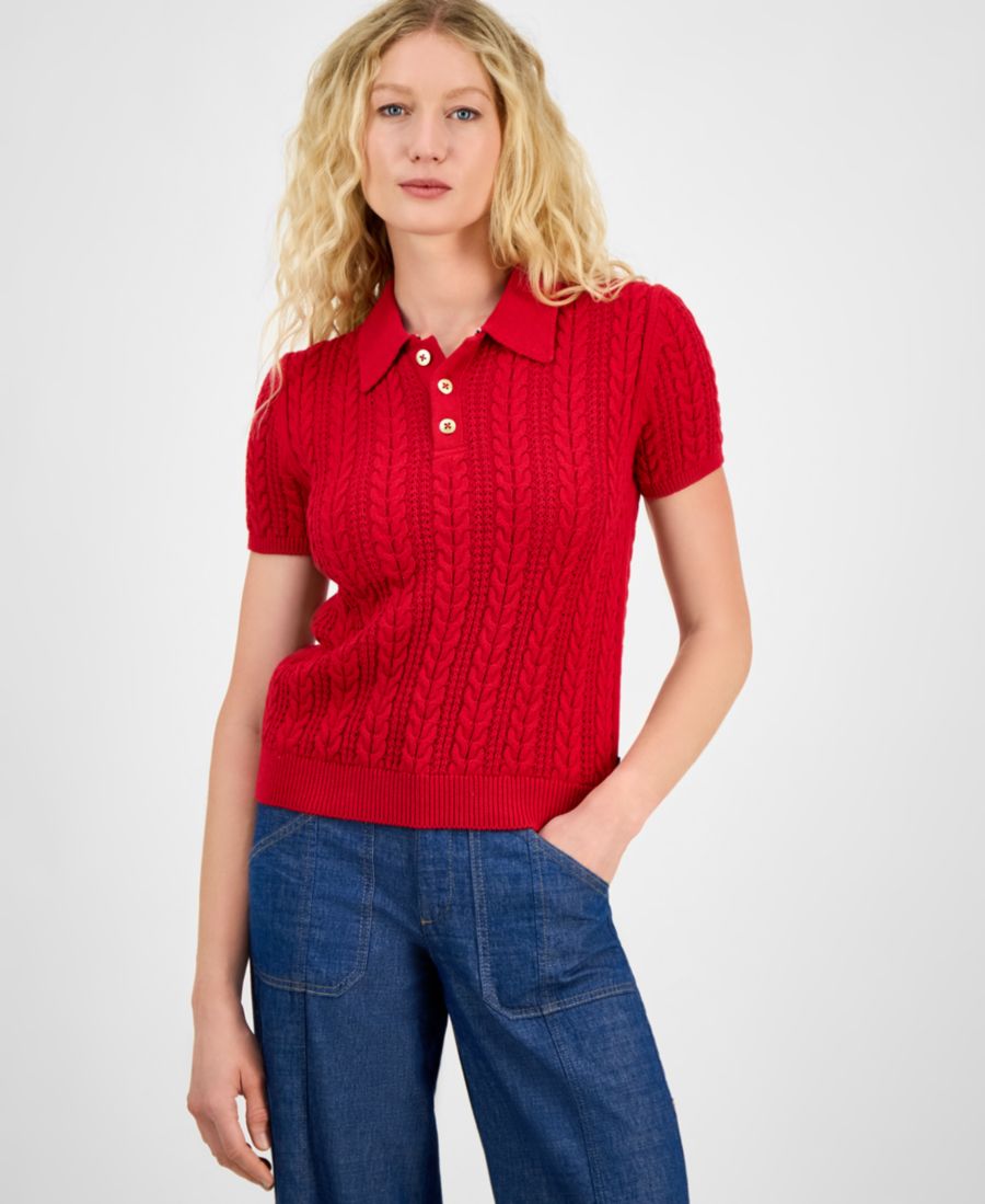 

Женский хлопковый свитер-поло крупной вязки Nautica Jeans, Haute Red