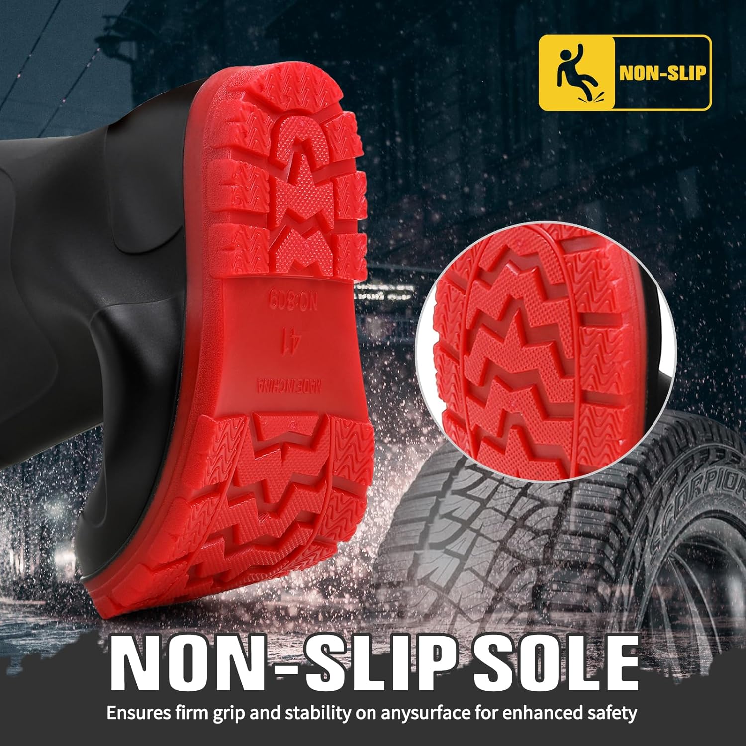 Резиновые сапоги HSBDNZQ для мужчин, водонепроницаемые мужские сапоги до колена из ПВХ, удобные легкие сапоги от грязи, прочные скользящие садовые сапоги для садоводства и рыбалки, черный/красный — фото 3