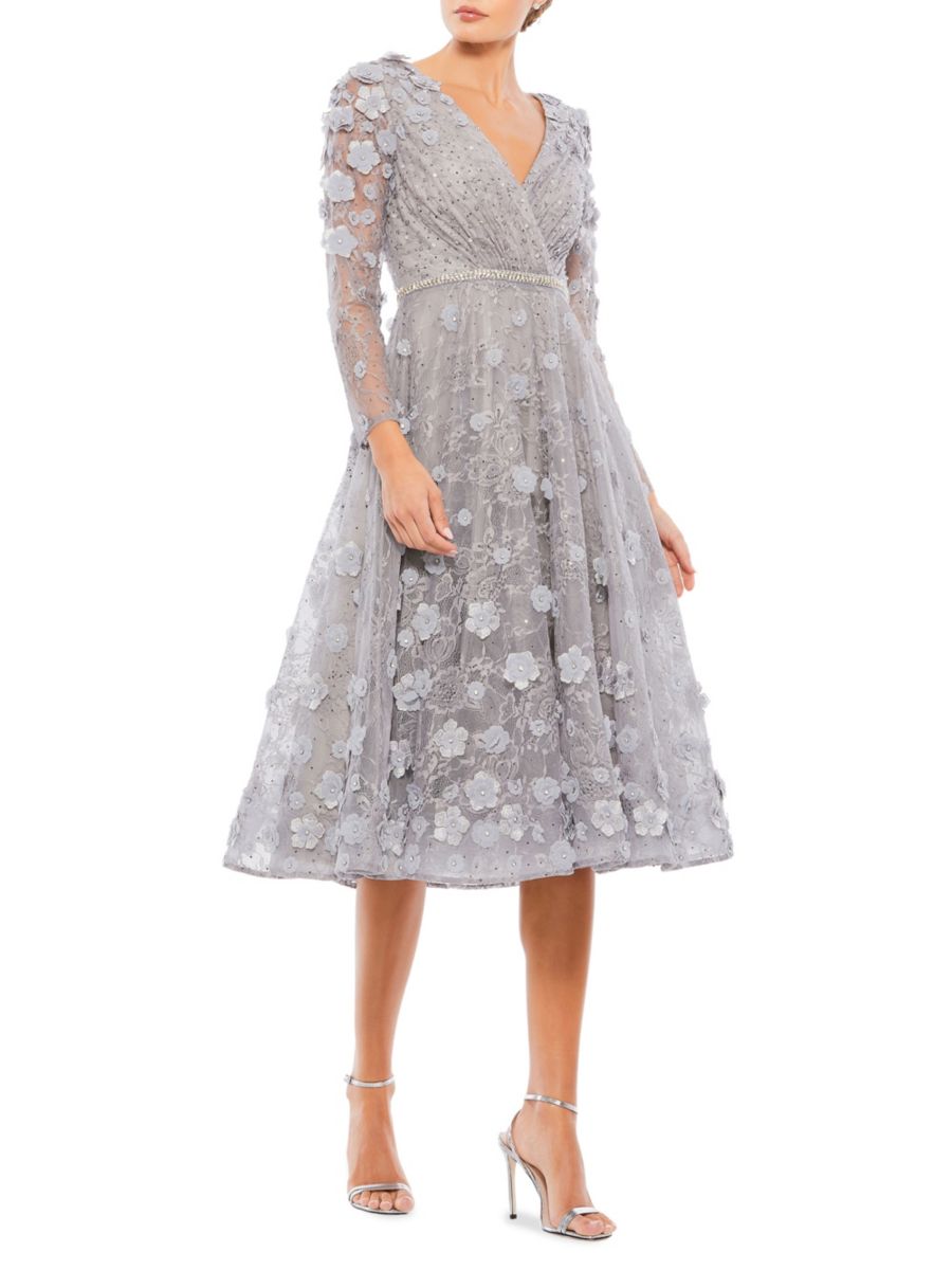 

Кружевное платье-трапеция Midaxi Mac Duggal, серебряный