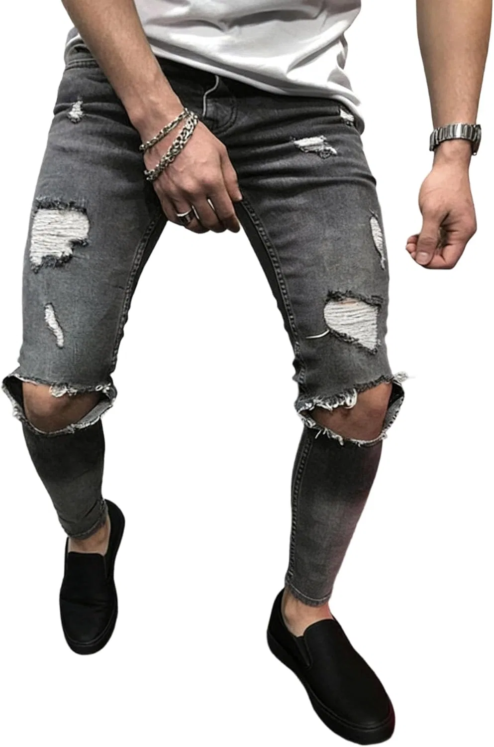 Джинсы Slim Fit рваные, серый