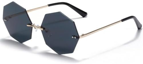 

Солнцезащитные очки Polygon без оправы для мужчин и женщин, модные ретро-очки с металлическим покрытием, защита от УФ-излучения UV400, подарки для вечеринок MTZJH, Gold Grey