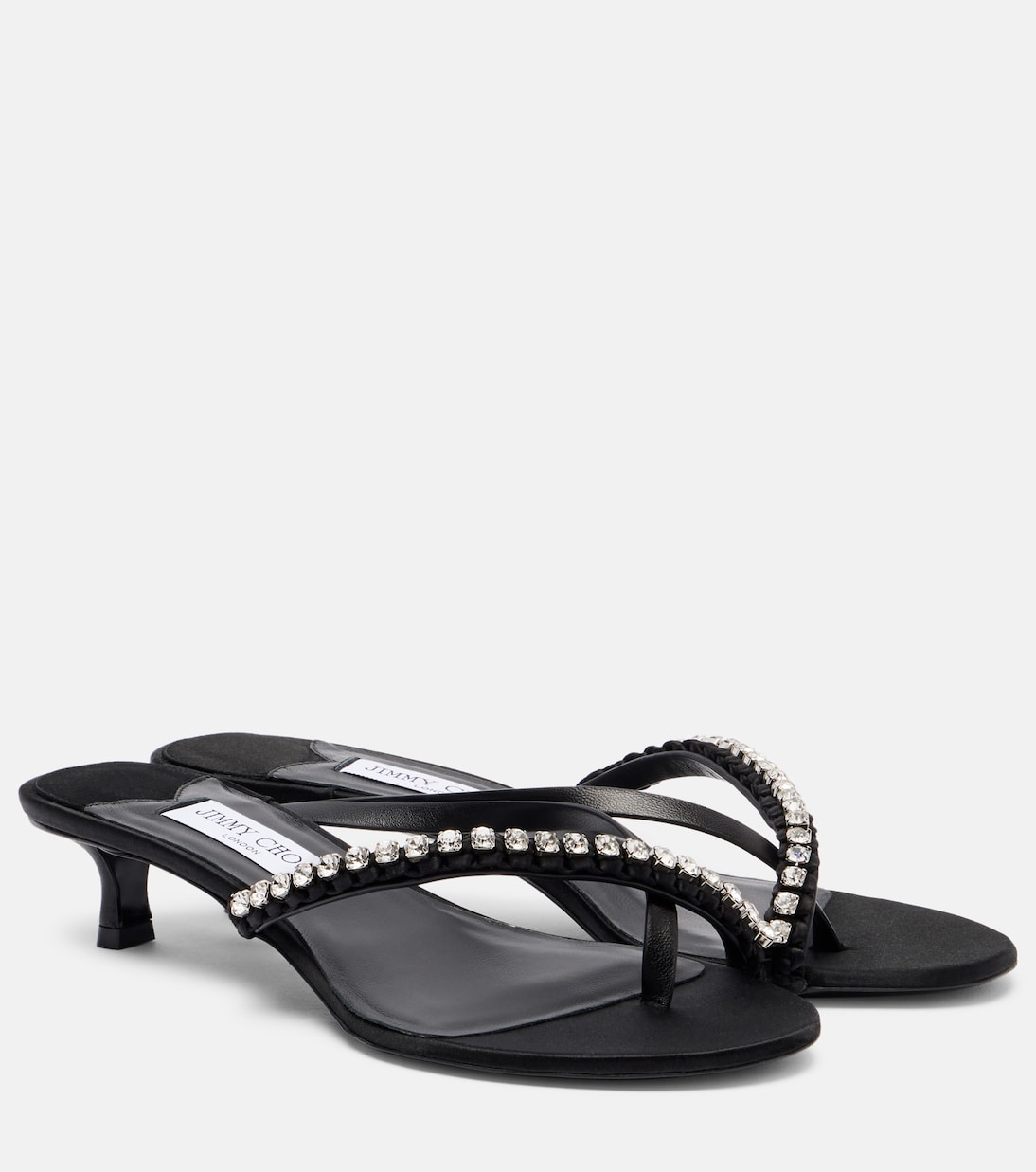 Дила 35 сандалии-танга из кожи и сатина Jimmy Choo, Black/Crys