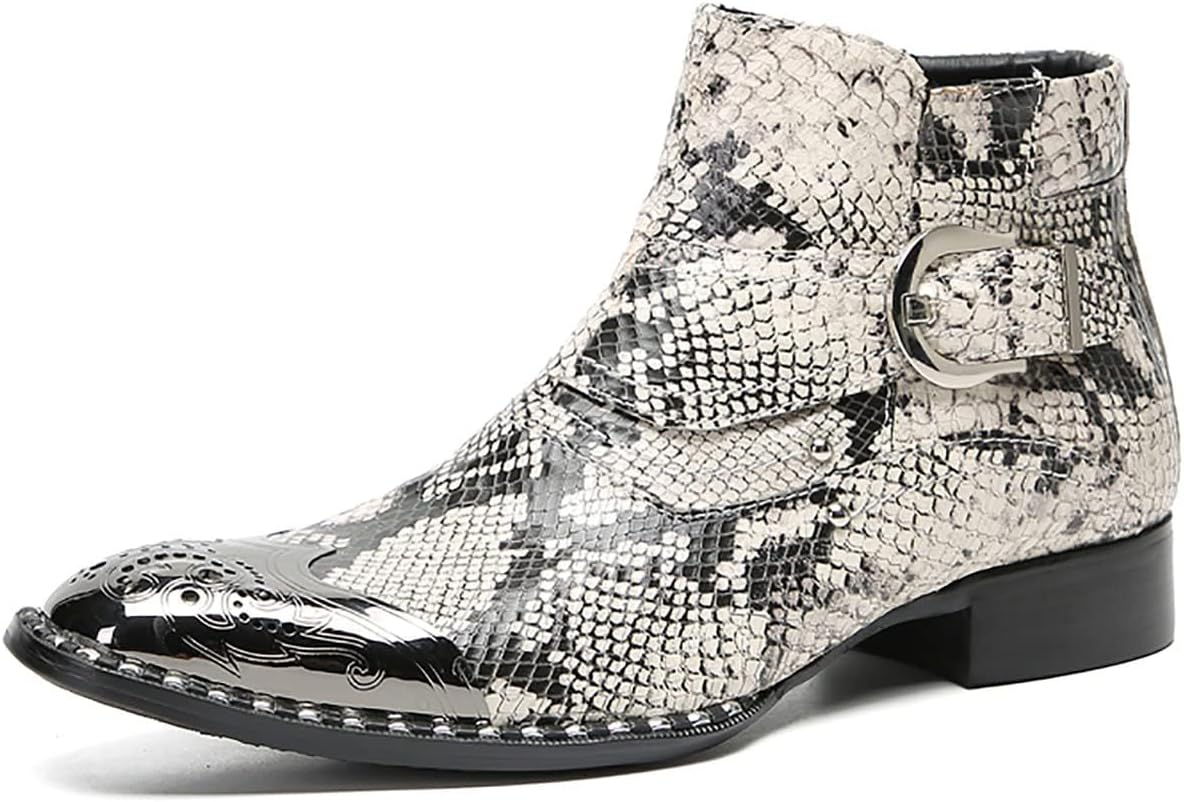 

Мужские повседневные ботинки Santimon Mens Chelsea до щиколотки - модные ковбойские ботинки из натуральной кожи с пряжкой и квадратным металлическим носком для вечеринок, панк-рока, свадеб и бального танца, темно-серый