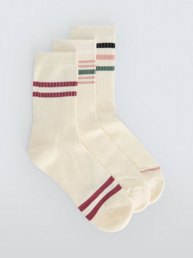 

Хлопковые носки с рисунком в полоску John Lewis, Pack of 3, White Multi