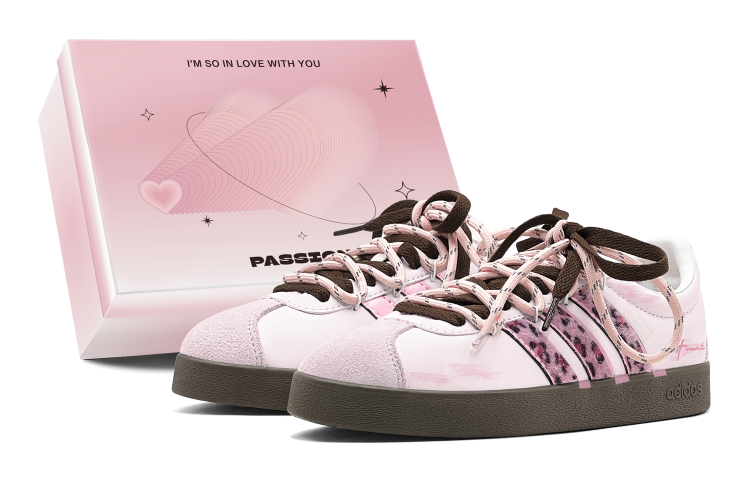 

Adidas VL COURT 2.0 Couple's, Romantic Favor, Rose Pink Leopard Print, Handmade, Hot Girl German Army Trainers Unisex