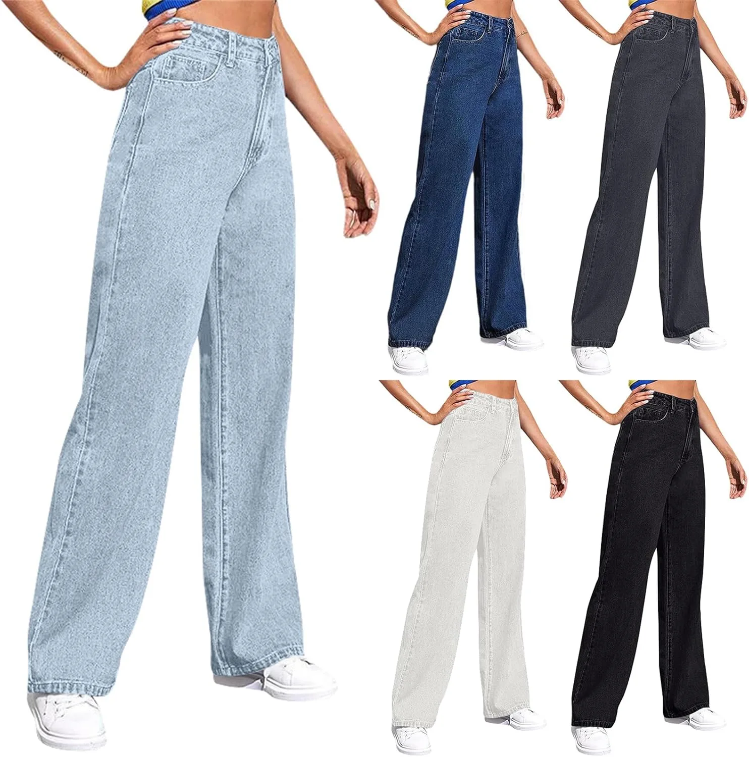 

Женские широкие брюки sweatpants That Look Like Jeans, высокий пояс, прямые ZsaeSM
