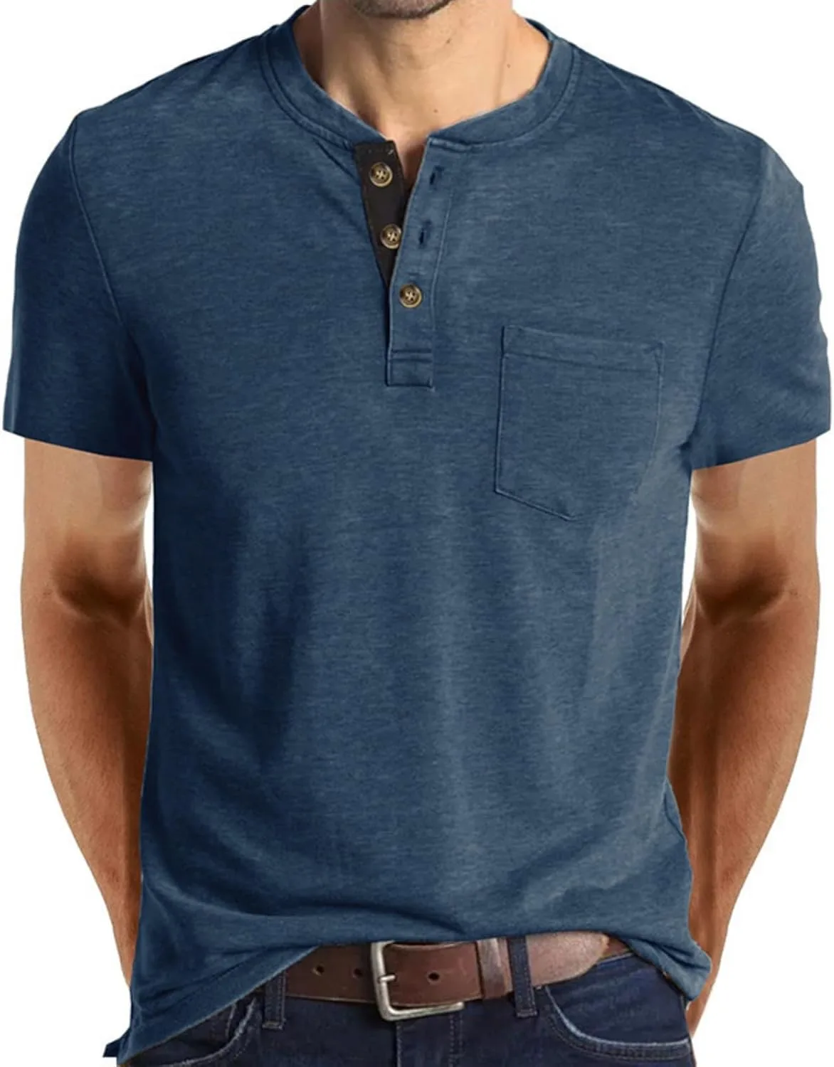 

Мужская футболка Henley с коротким рукавом и карманами