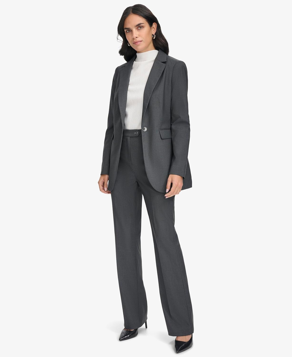 Женский блейзер Calvin Klein Lux на одной пуговице, Charcoal/Cream — фото 3