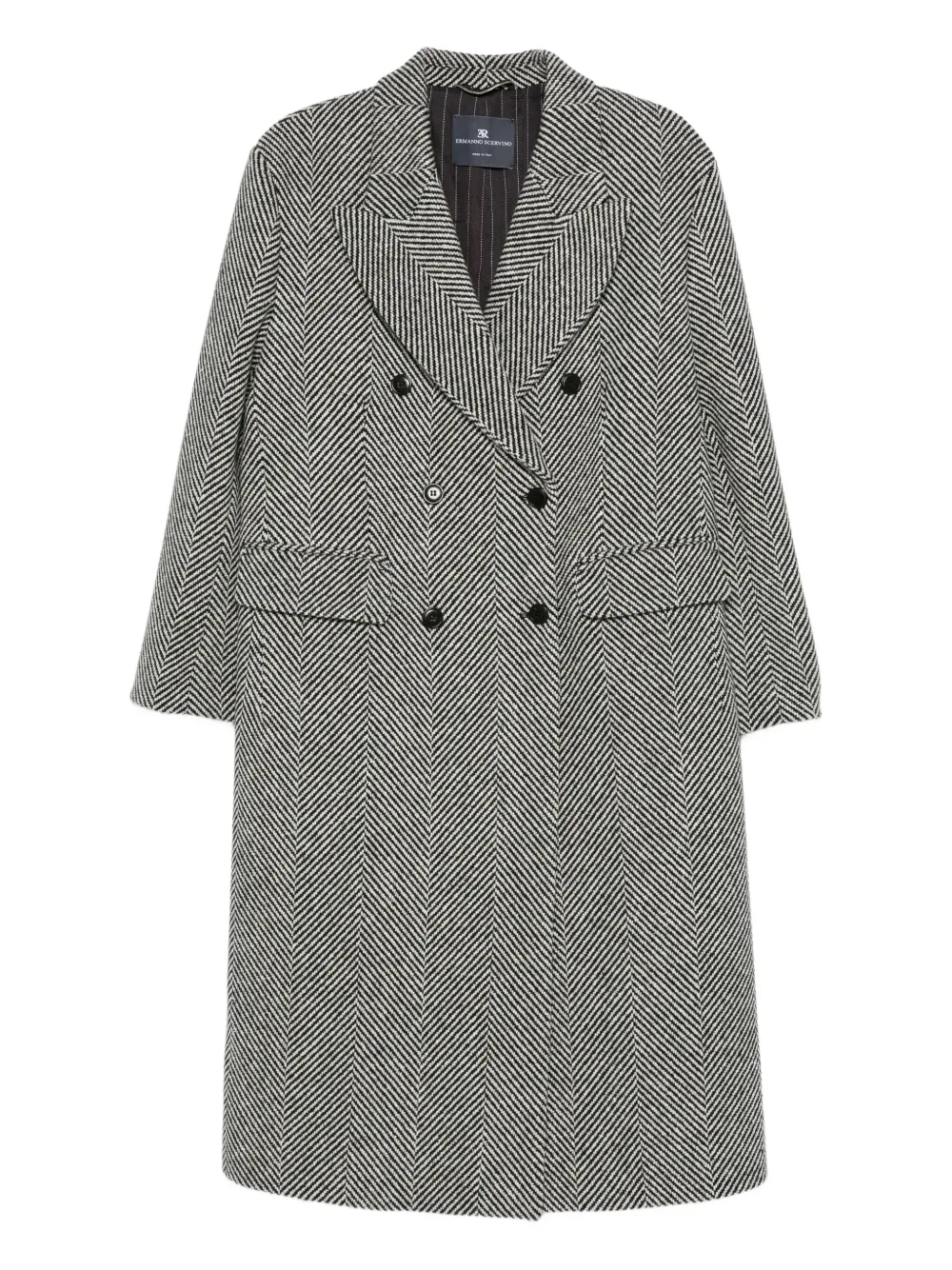 

Двубортное пальто с узором в елочку Ermanno Scervino, черный